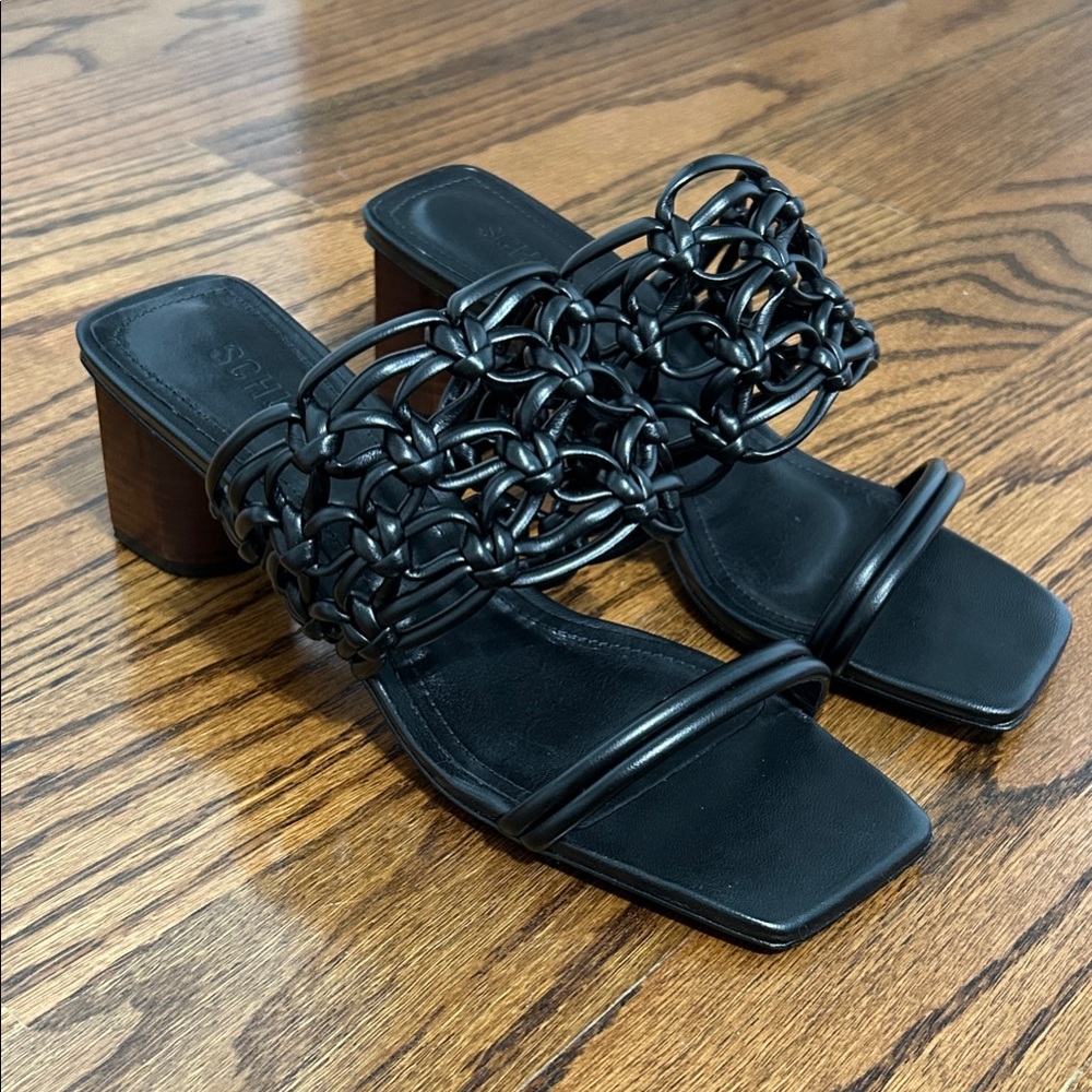SCHUTZ Black Woven Chain Mules